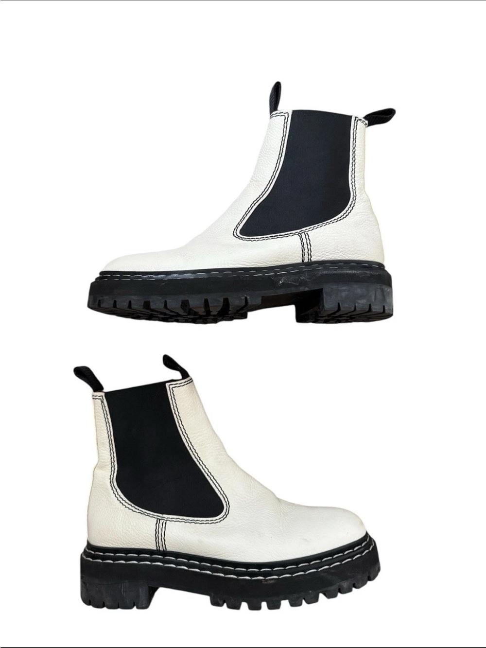 Proenza Schouler White Chelsea Lug Leather Pull On Boots Size 38.5 US 8.5